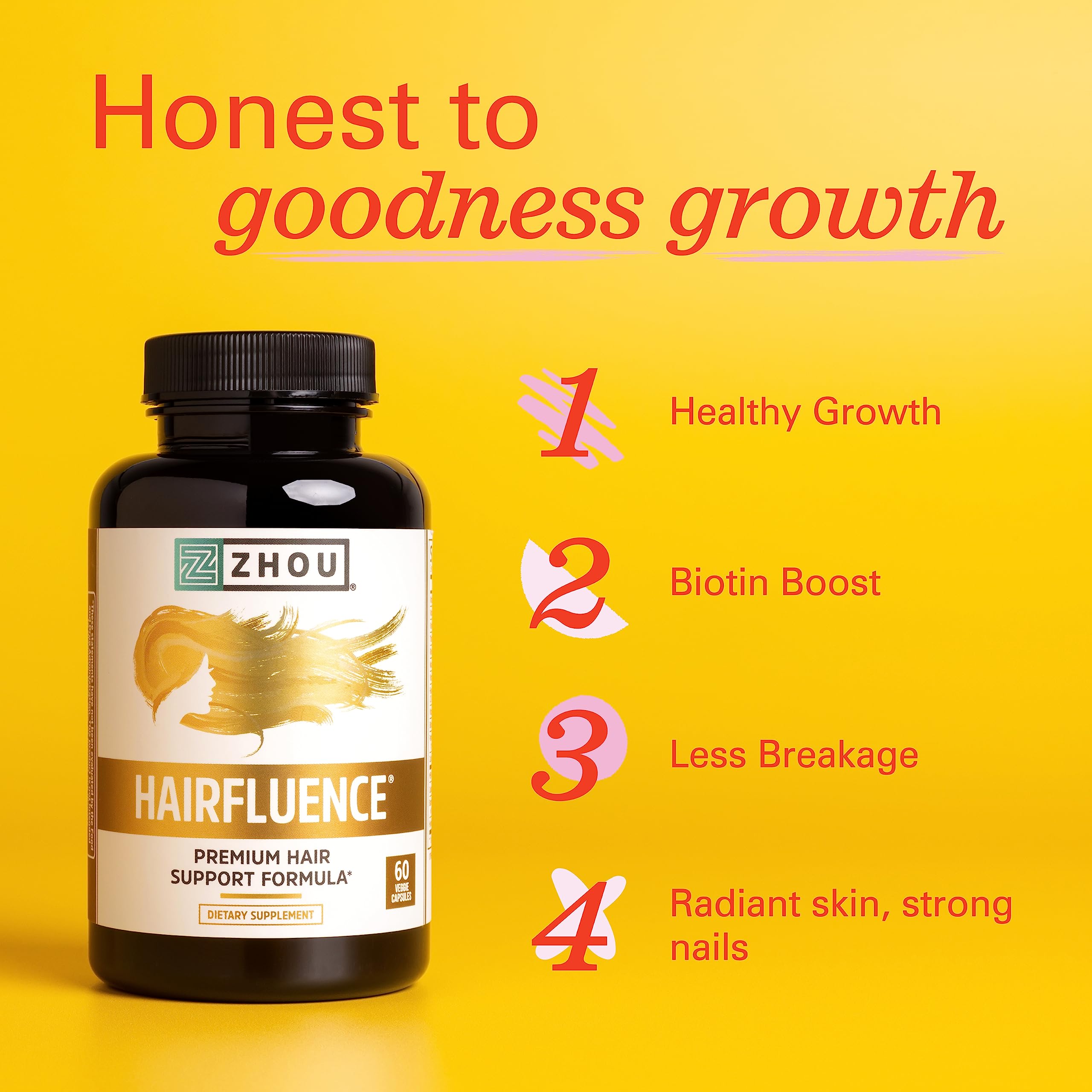 Zhou Hairfluence, Hair Growth Supplement with Biotin 5000mcg, Collagen, Keratin,